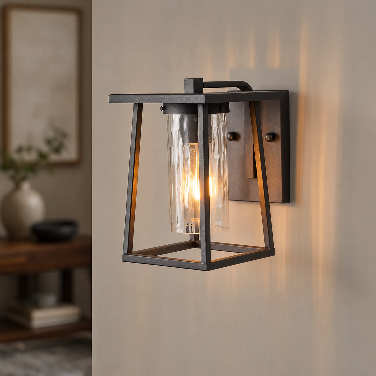 Modern Wall Sconce Farmhouse Sand Black Wrought Iron 1-Light 9.1"H for Porch
