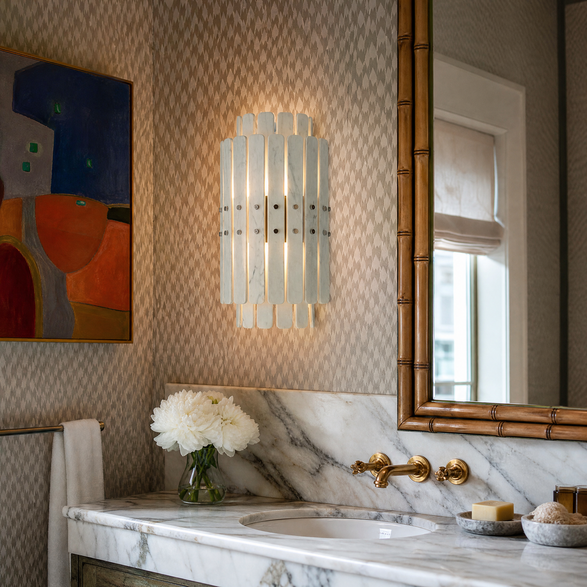 Modern Wall Sconce Green Natural Stone Gold Metal W11.8" for Hallway Bedroom