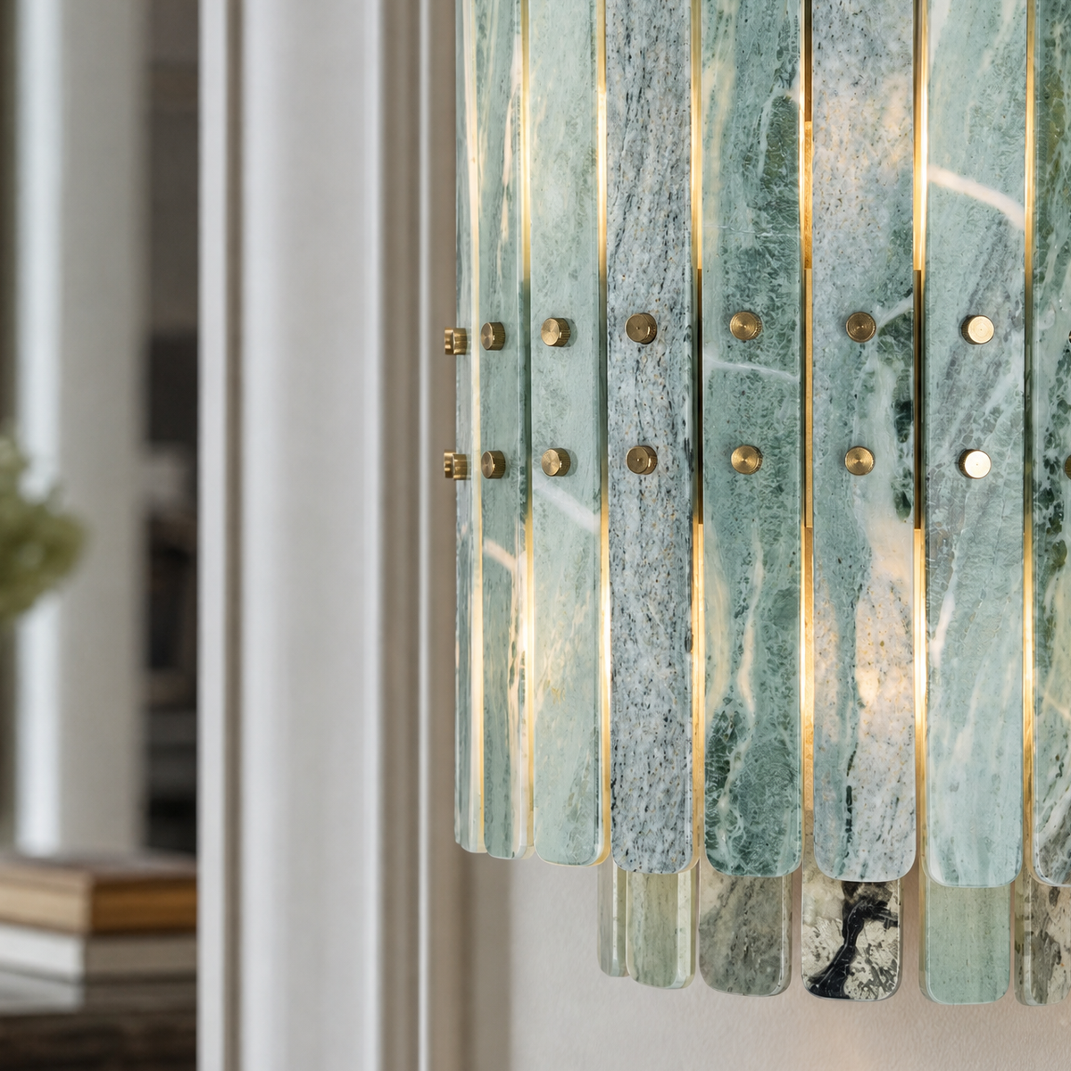 Modern Wall Sconce Green Natural Stone Gold Metal W11.8" for Hallway Bedroom