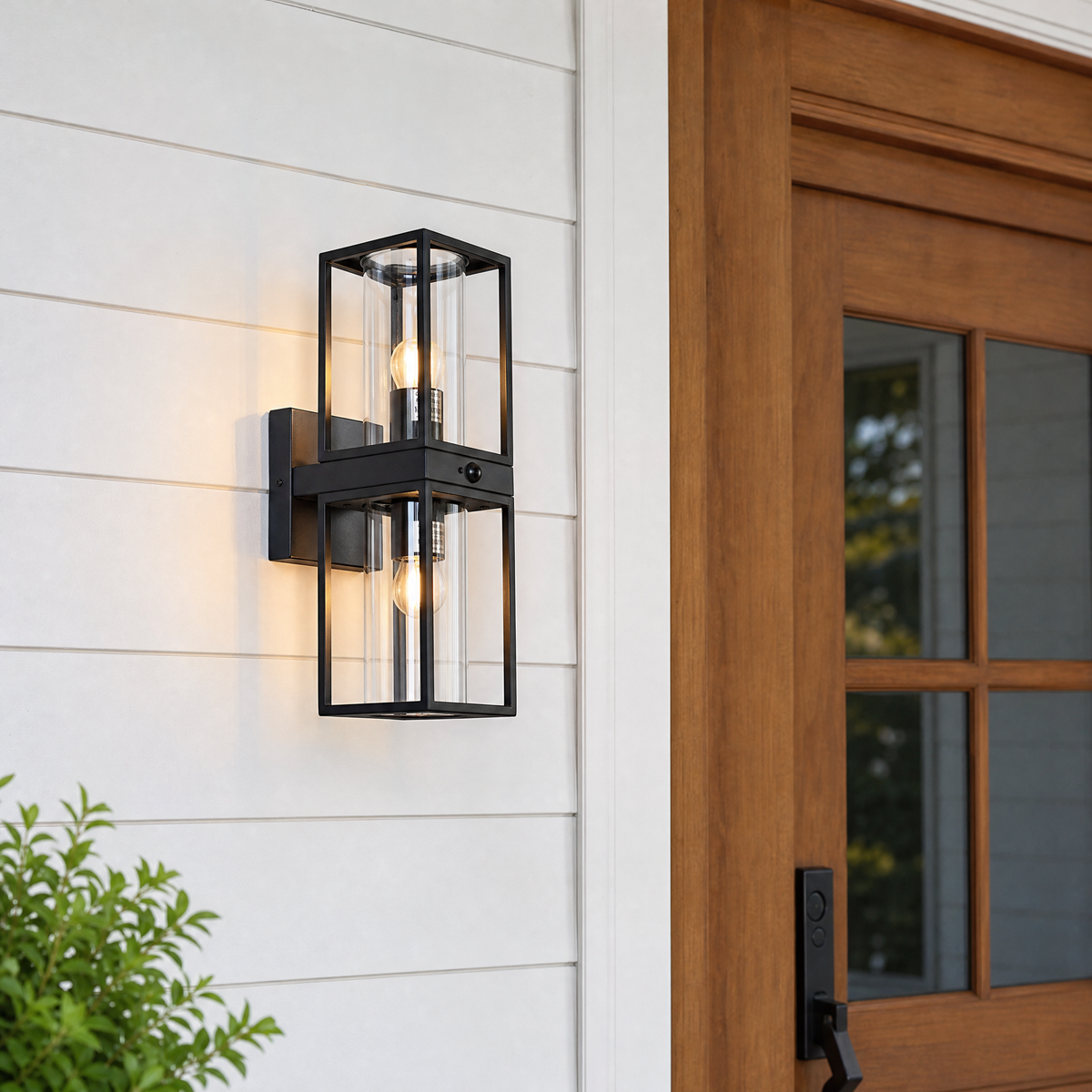 Modern Wall Sconce Industrial Sand Black Iron Glass 2-Light 16.3"H for Porch