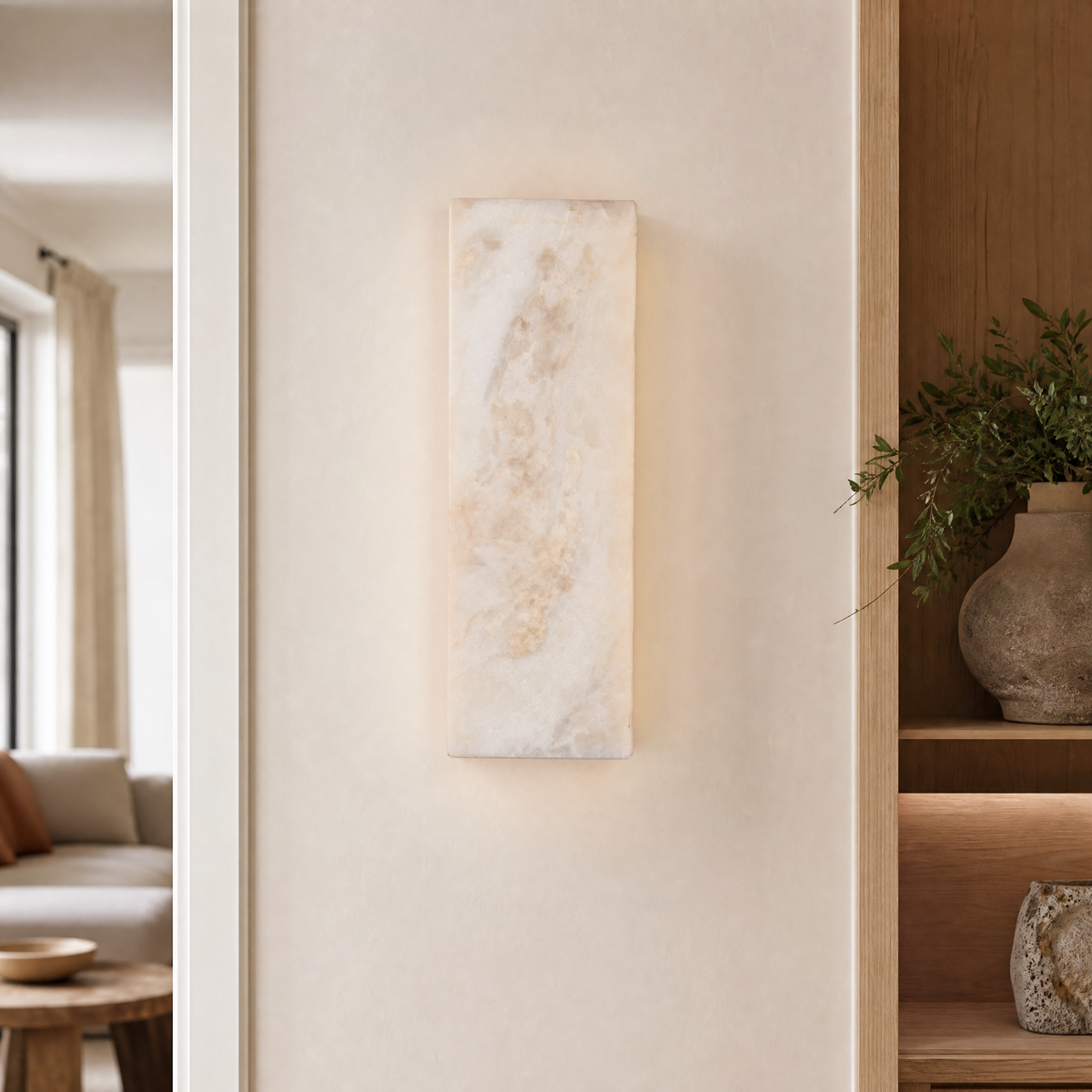 Modern Wall Sconce Natural Onyx Stone Gold Metal for Hallway Bedroom