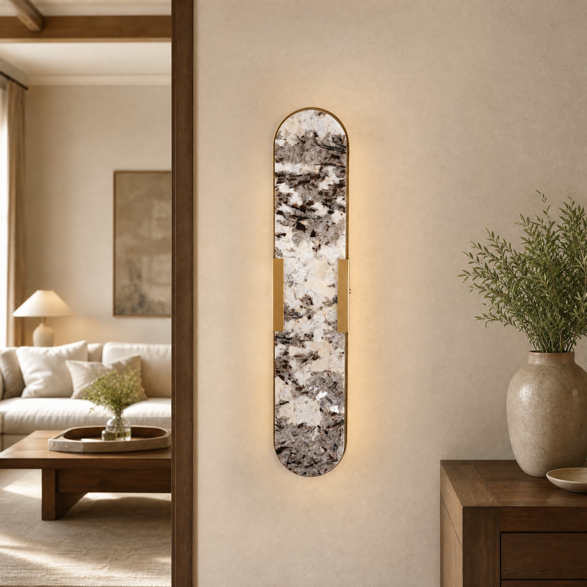 Modern Wall Sconce Natural Stone Gold H19.7" for Hallway Bedroom