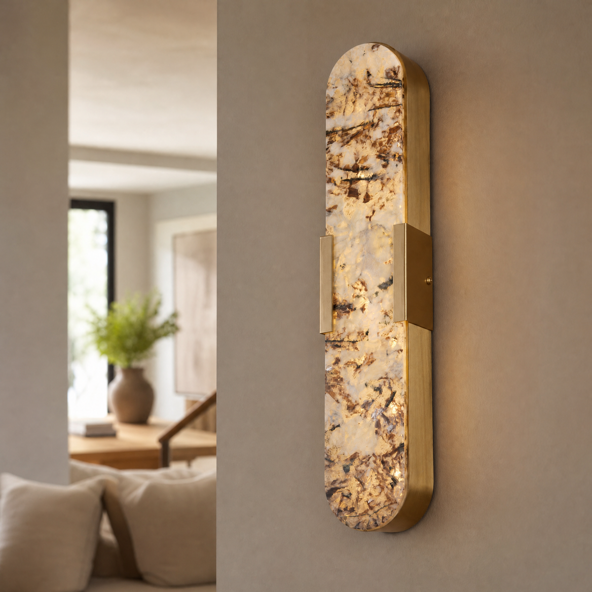 Modern Wall Sconce Natural Stone Gold H19.7" for Hallway Bedroom