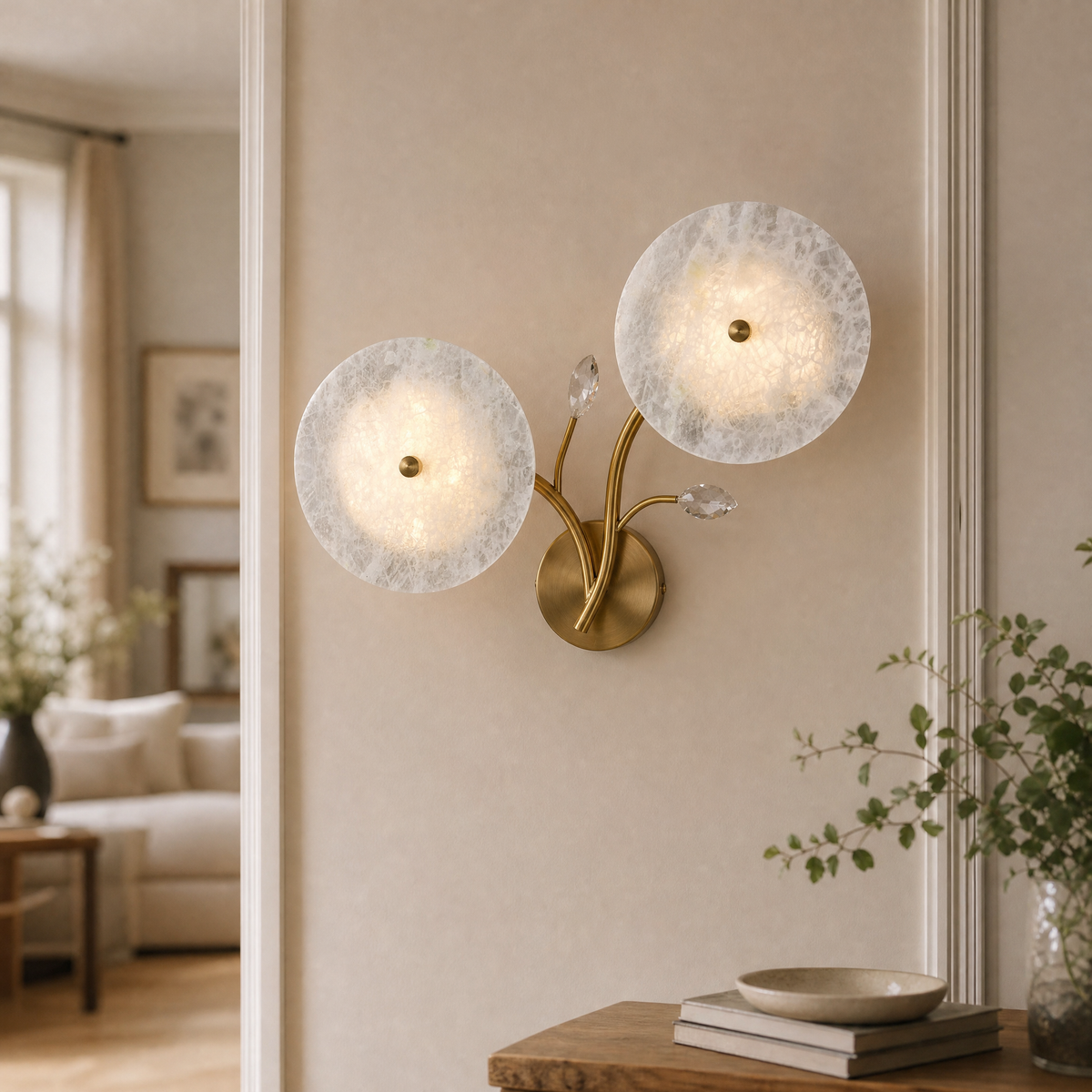 Modern Wall Sconce Natural Stone Metal W16.5" for Hallway Bedroom