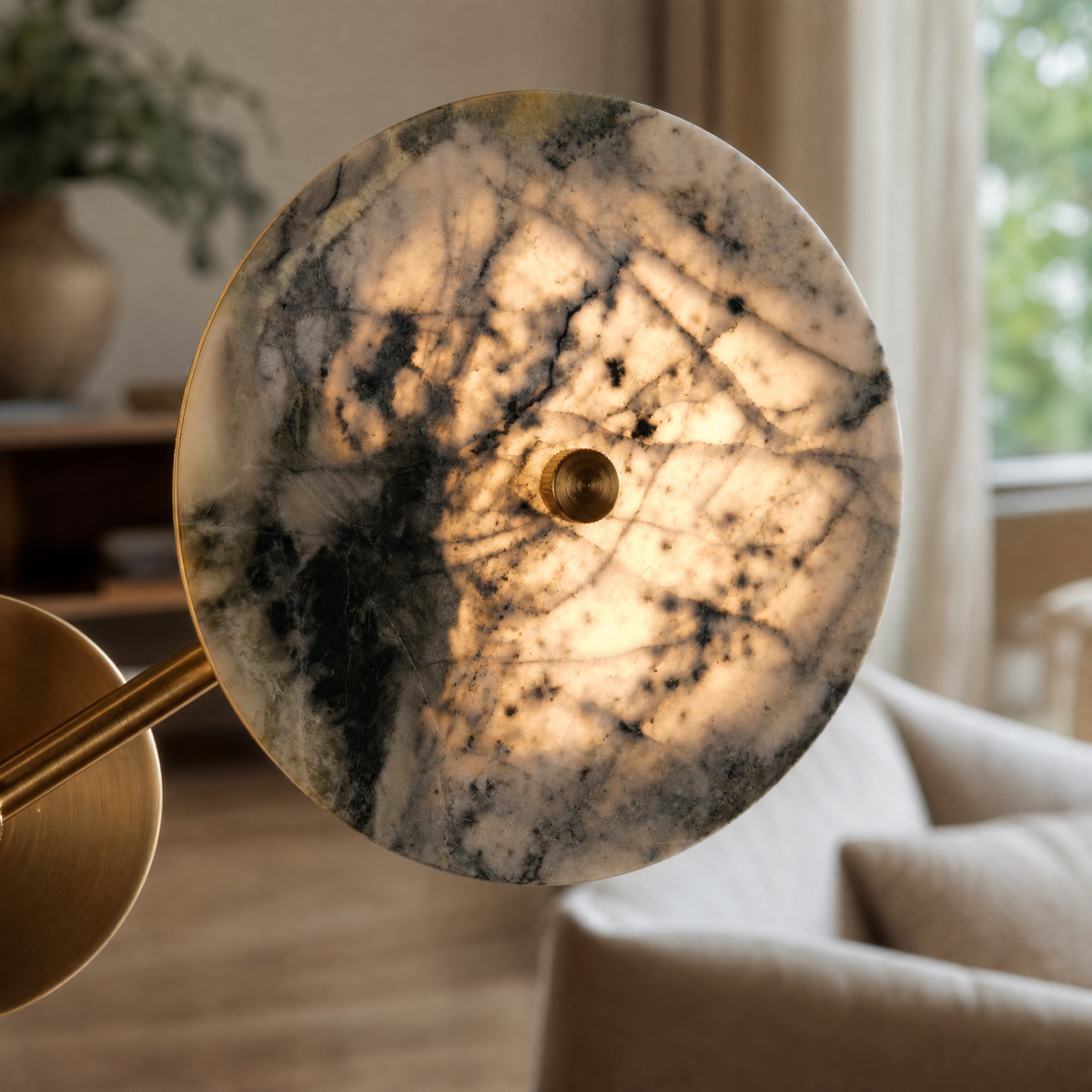 Modern Wall Sconce Natural Stone Metal W16.5" for Hallway Bedroom