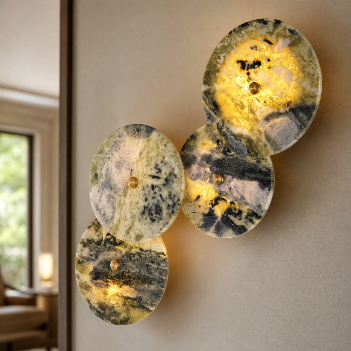 Modern Wall Sconce Natural Stone Metal W21.7" for Hallway Bedroom
