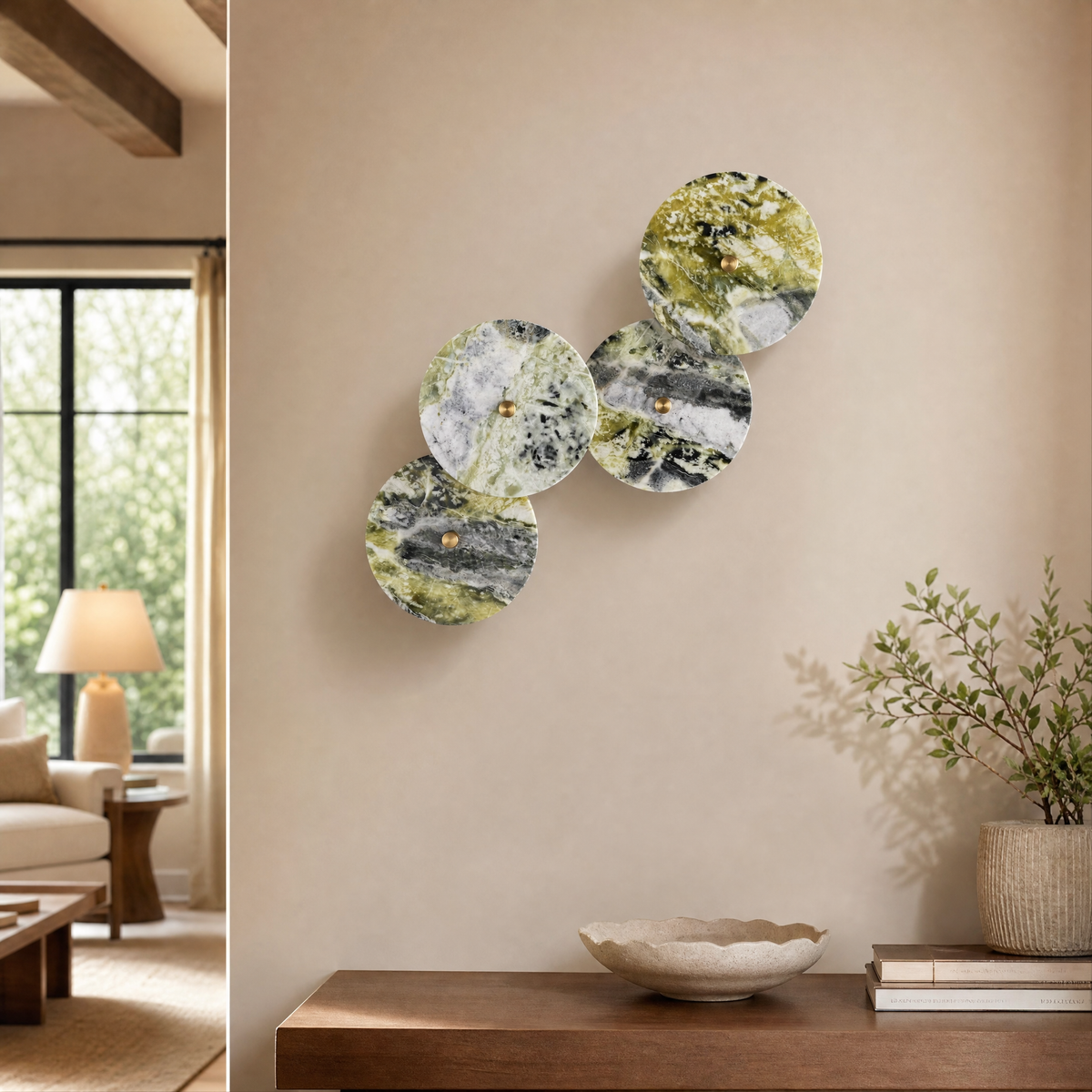 Modern Wall Sconce Natural Stone Metal W21.7" for Hallway Bedroom