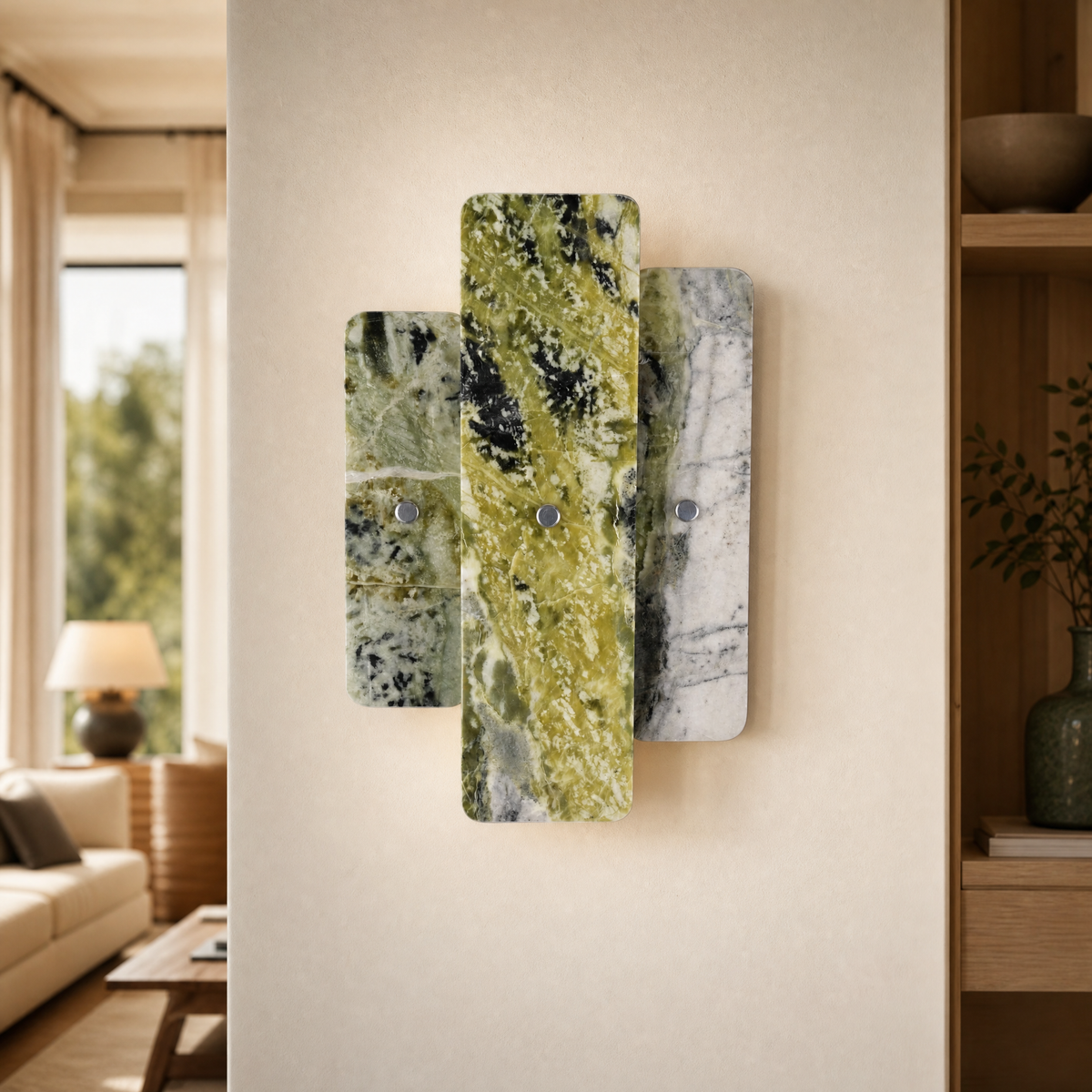 Modern Wall Sconce Natural Stone Panel Metal W10.2" for Hallway Bedroom