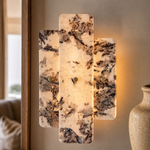Modern Wall Sconce Natural Stone Panel Metal W10.2" for Hallway Bedroom