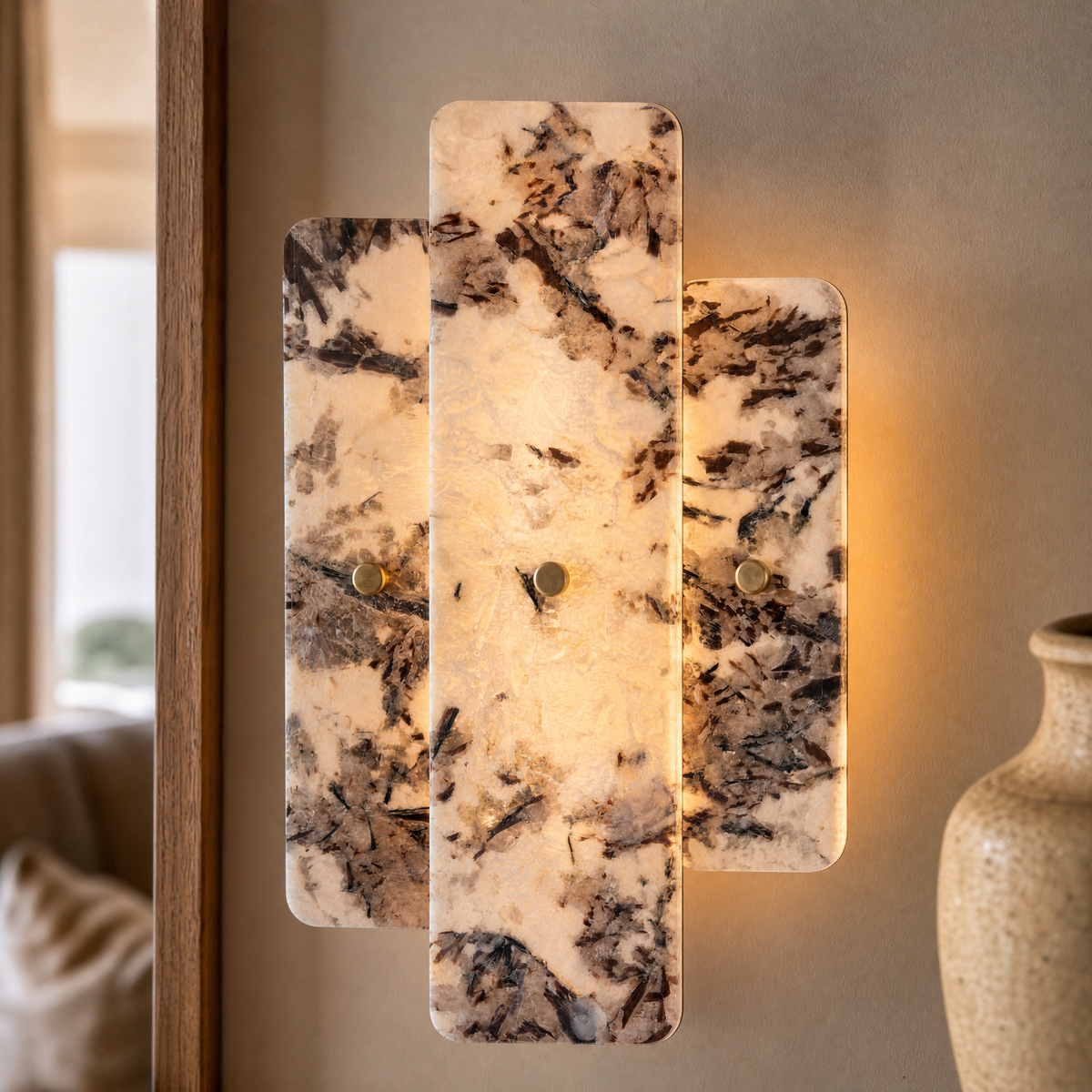 Modern Wall Sconce Natural Stone Panel Metal W10.2" for Hallway Bedroom