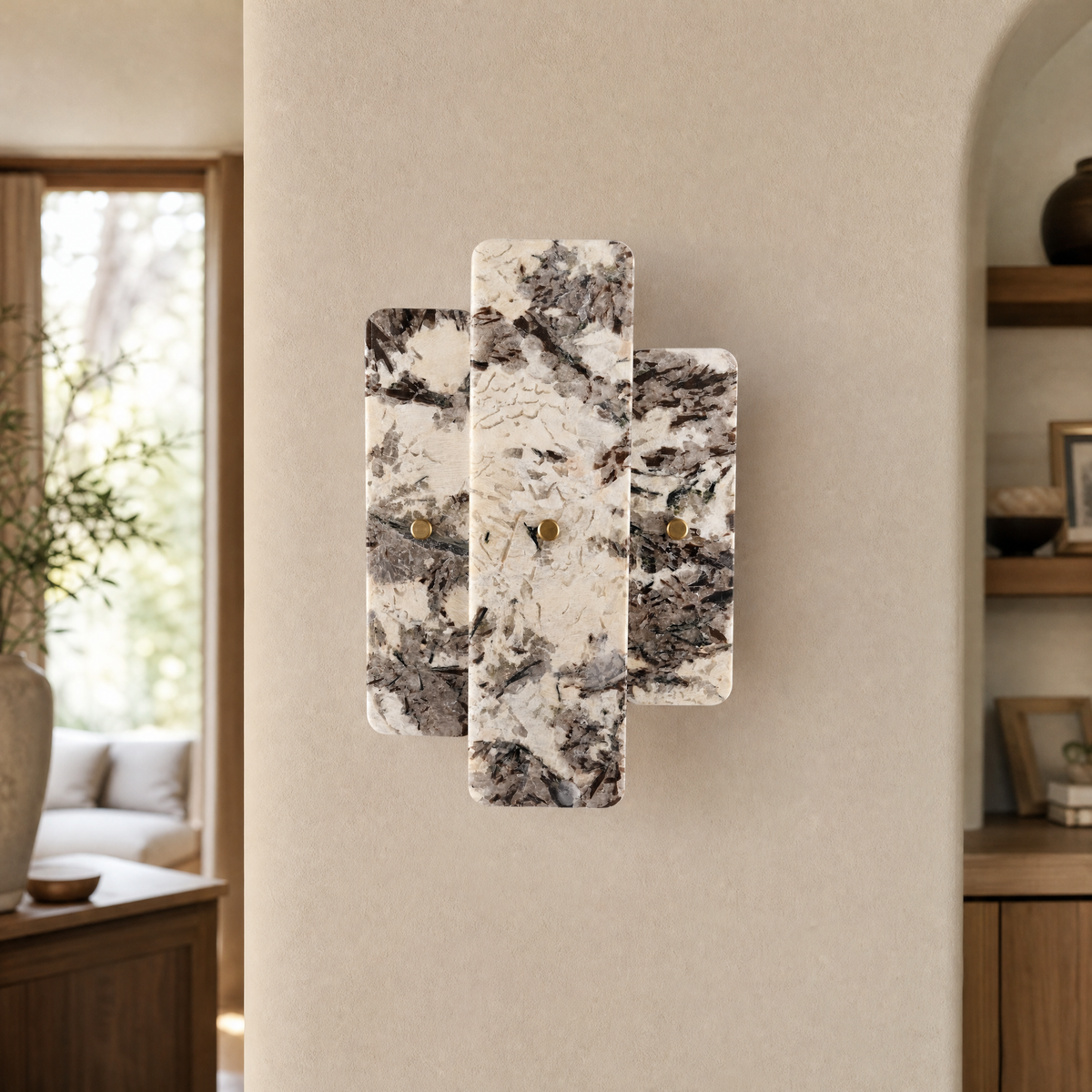 Modern Wall Sconce Natural Stone Panel Metal W10.2" for Hallway Bedroom
