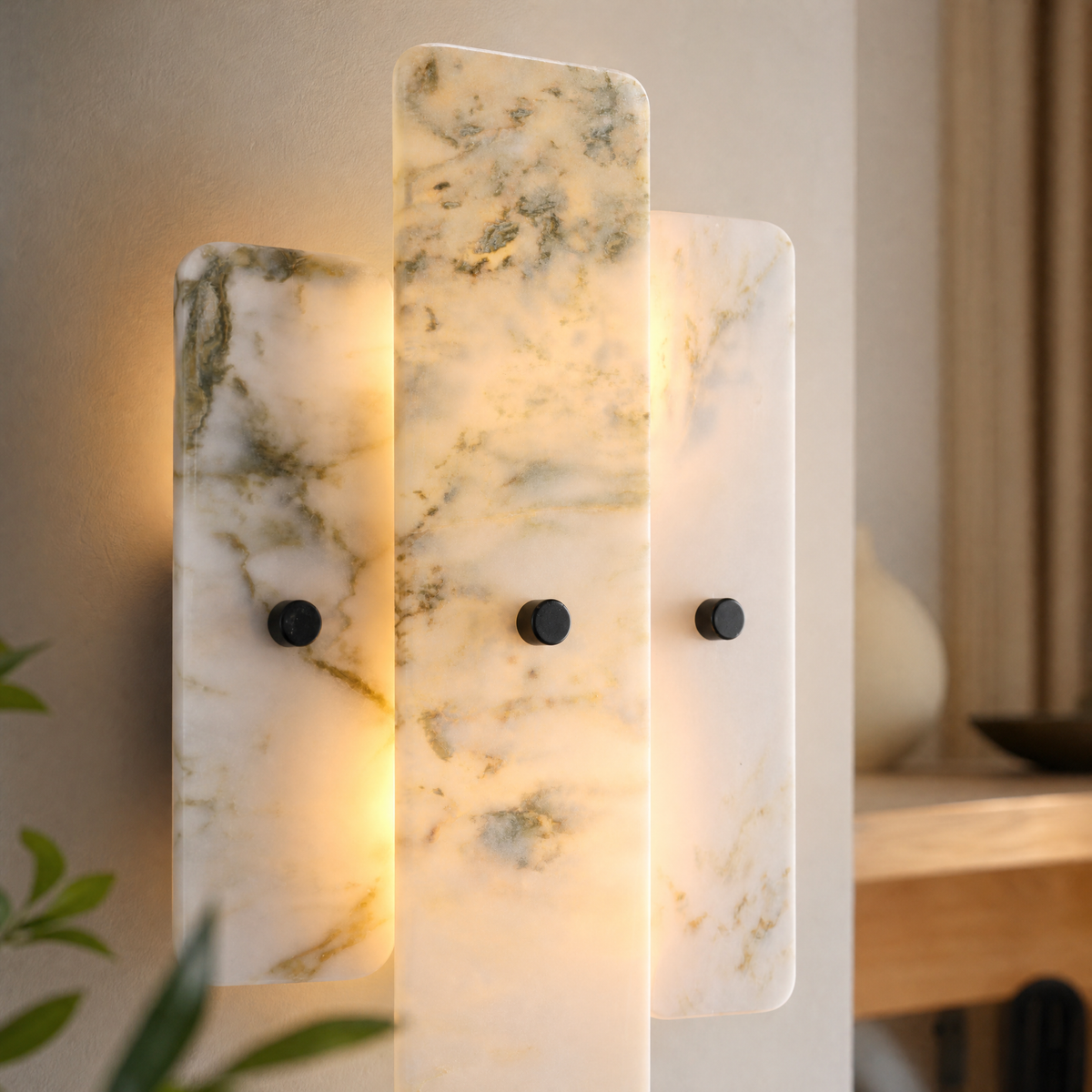Modern Wall Sconce Natural Stone Panel Metal W10.2" for Hallway Bedroom