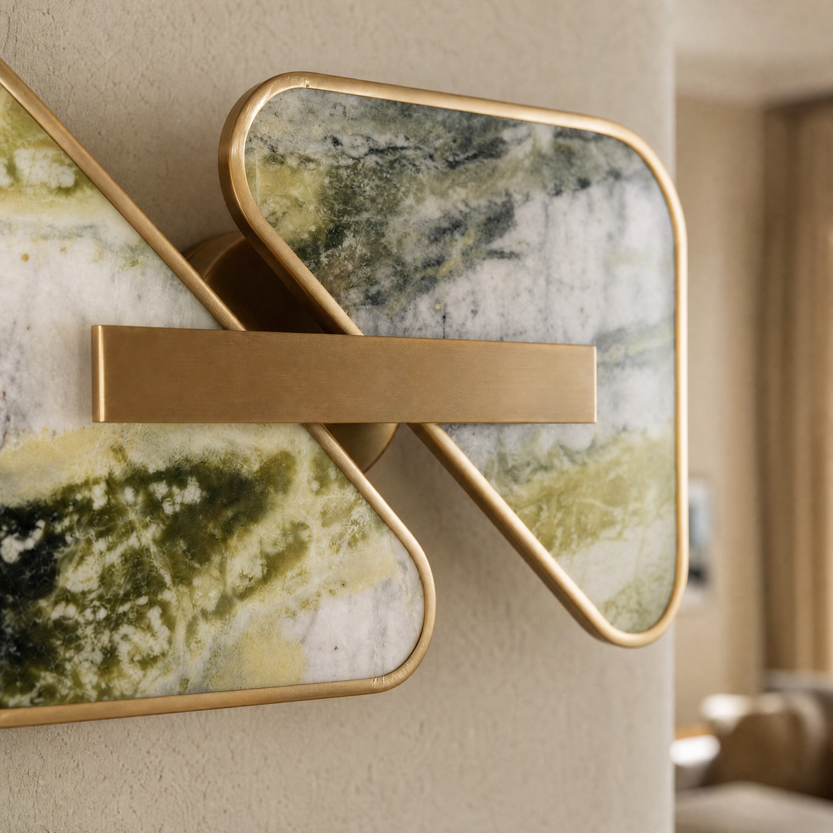 Modern Wall Sconce Natural Stone Translucent Panels Black for Hallway Bedroom