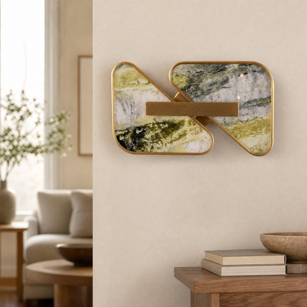 Modern Wall Sconce Natural Stone Translucent Panels Black for Hallway Bedroom