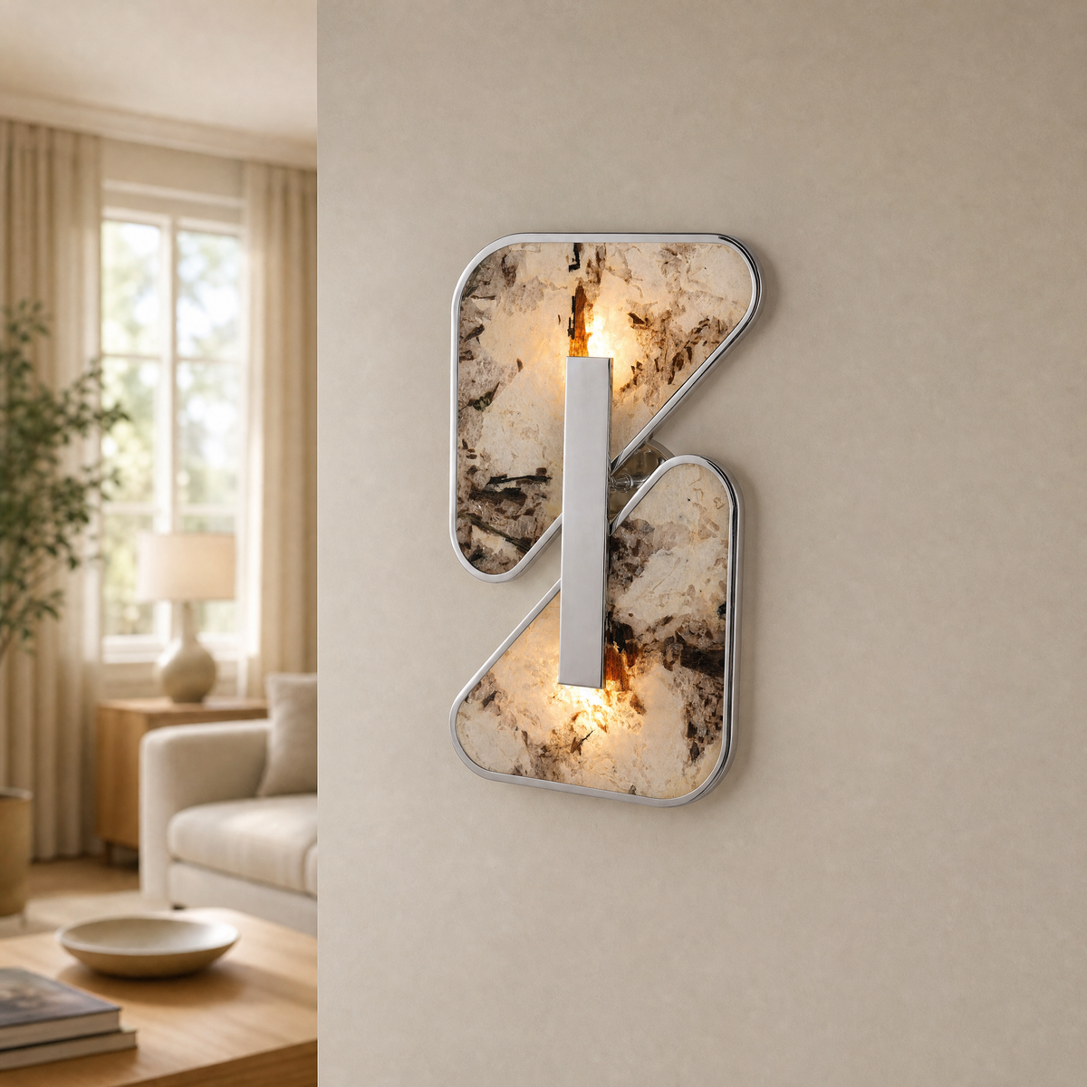 Modern Wall Sconce Natural Stone Translucent Panels Black for Hallway Bedroom