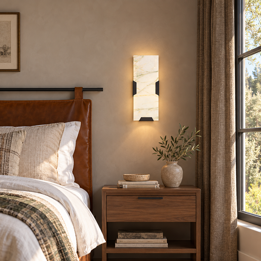 Modern Wall Sconce Natural Stone Translucent Panels W4.7" for Hallway Bedroom