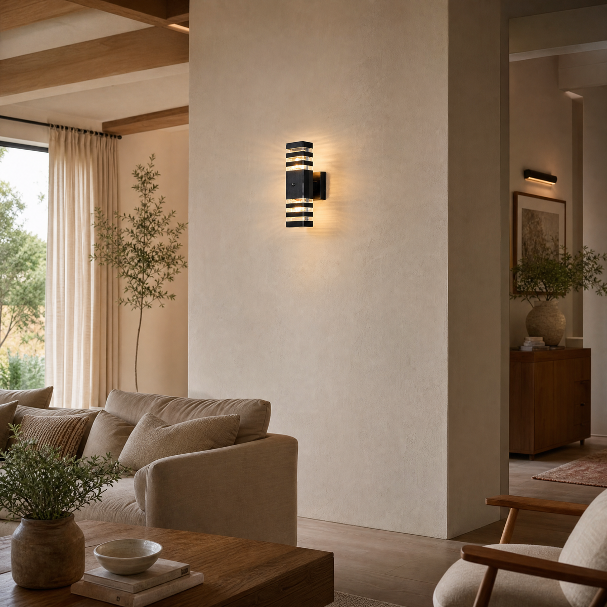 Modern Wall Sconce Up Down Sand Black Die-cast Aluminum Acrylic 2-Light 13.4"H for Porch