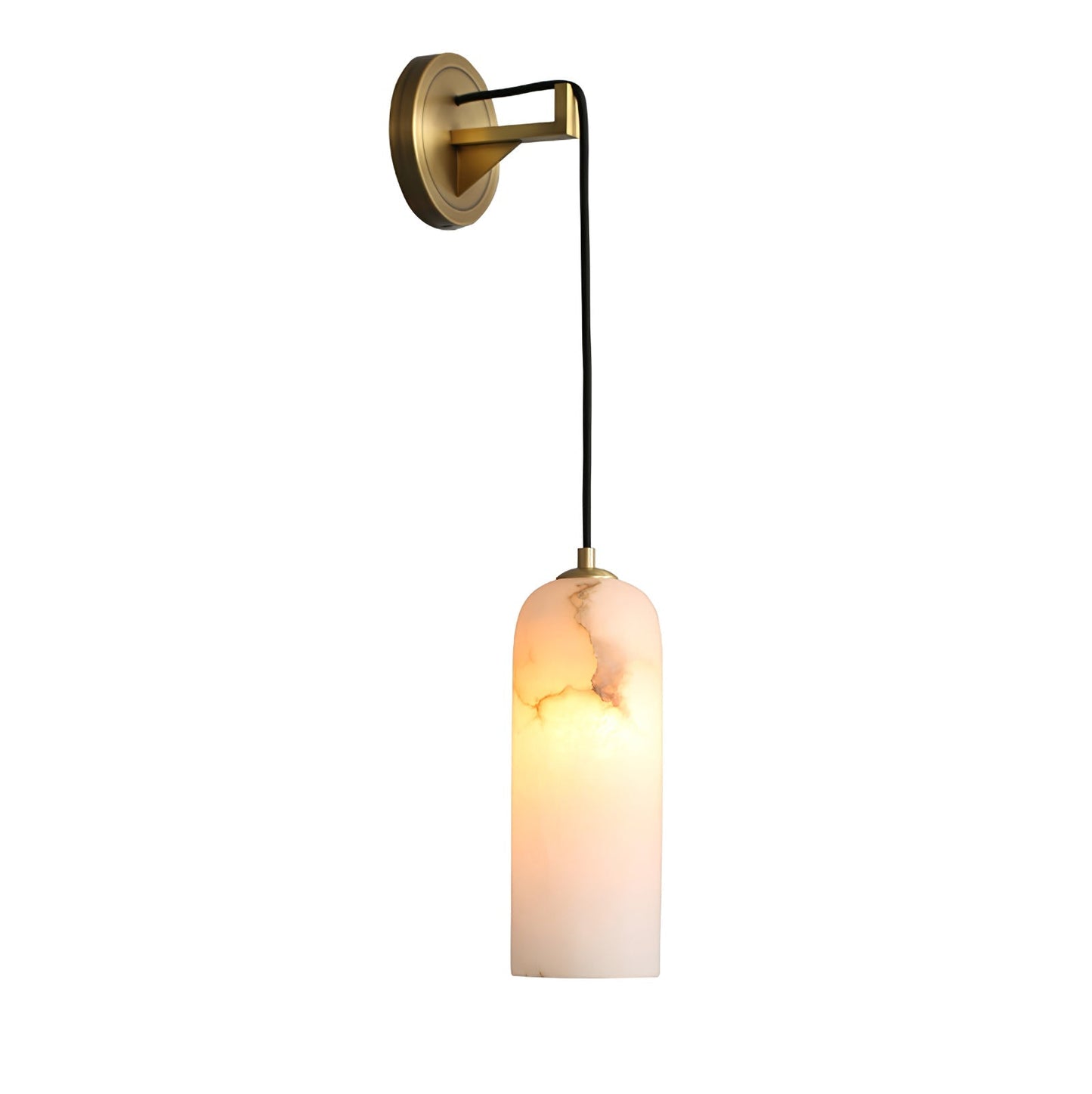 Monty Brass & White Alabaster Wall Lamp with Braided Cord