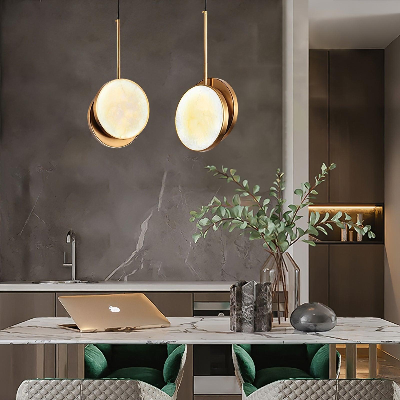 Luxurious Brass & Alabaster Moonshade Pendant Light – 8.7" Diameter