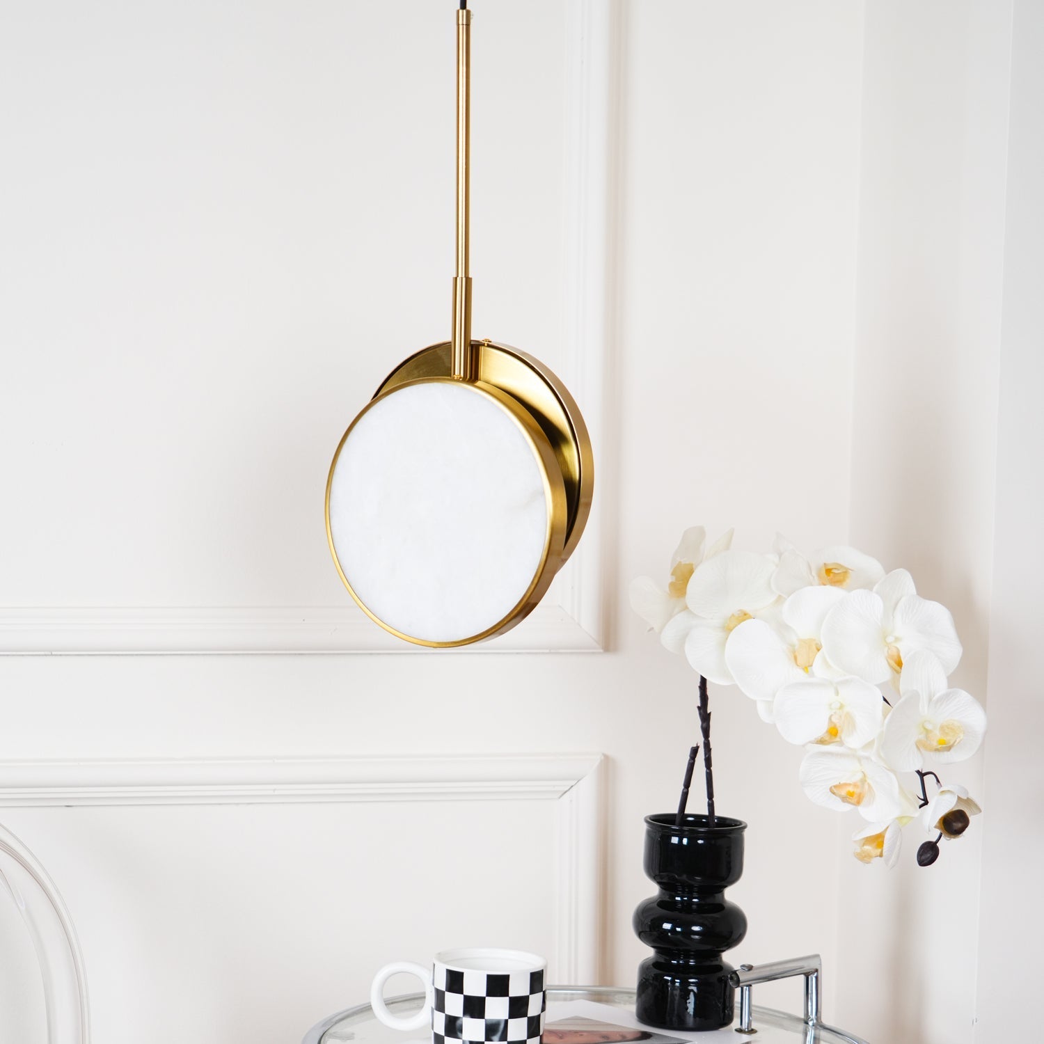 Luxurious Brass & Alabaster Moonshade Pendant Light – 8.7" Diameter