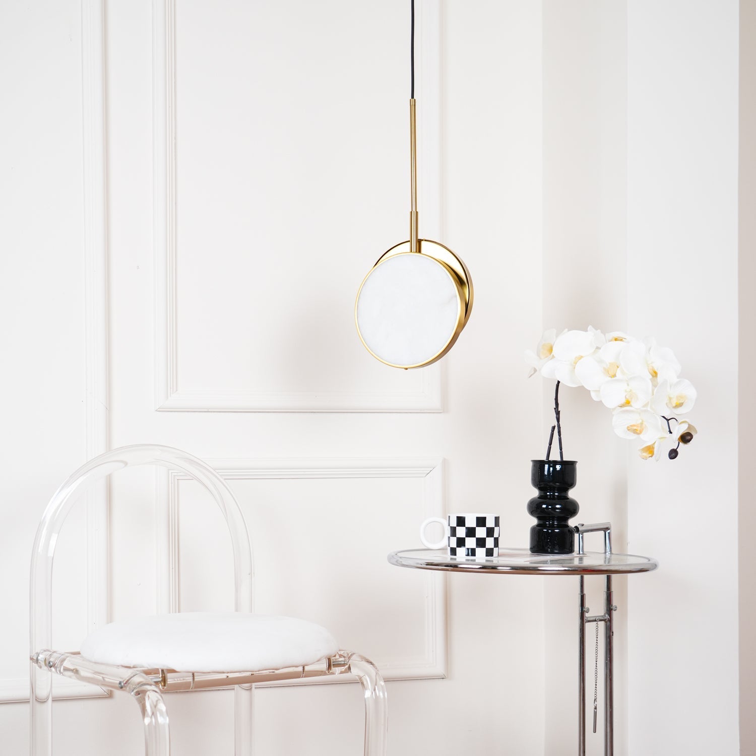 Luxurious Brass & Alabaster Moonshade Pendant Light – 8.7" Diameter