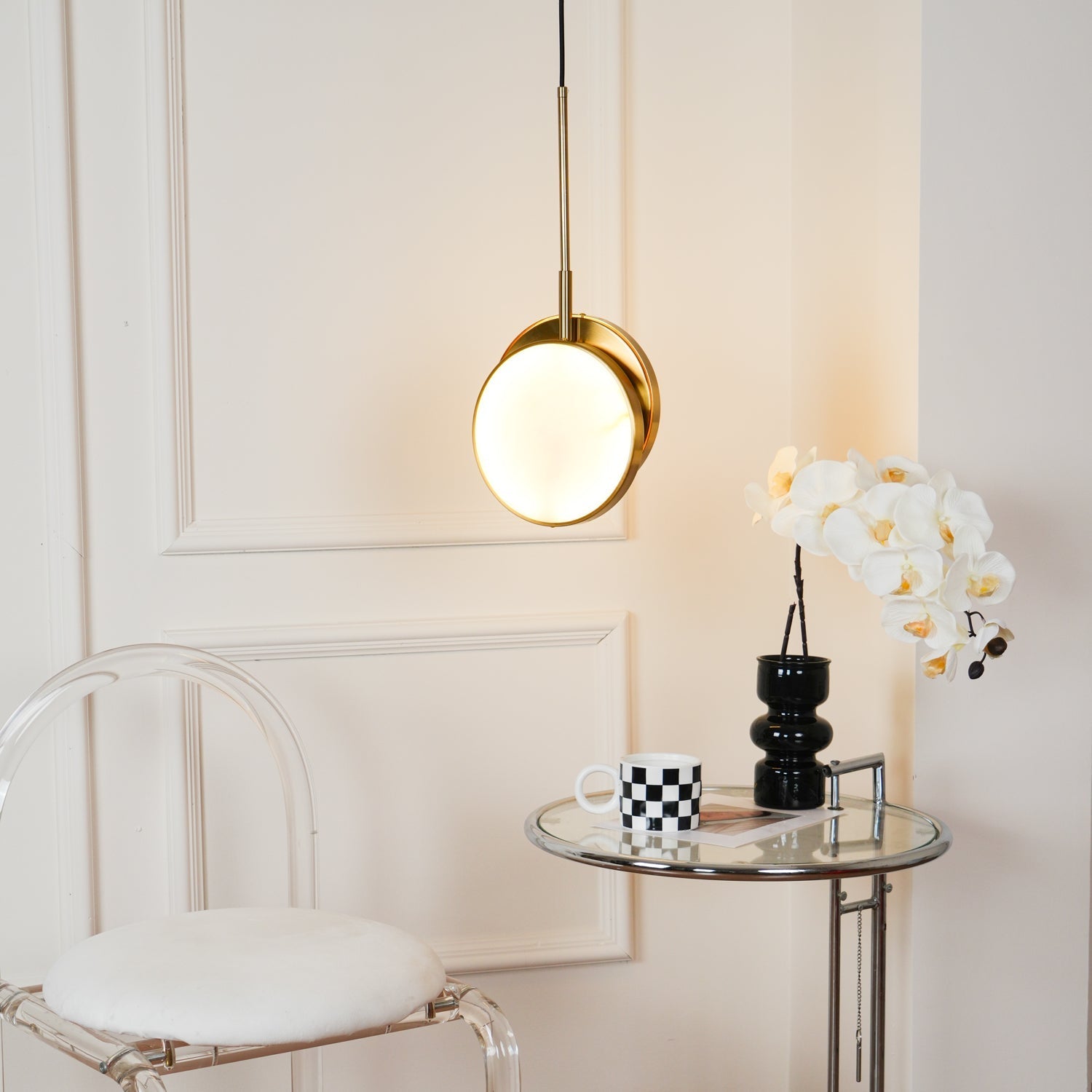 Luxurious Brass & Alabaster Moonshade Pendant Light – 8.7" Diameter
