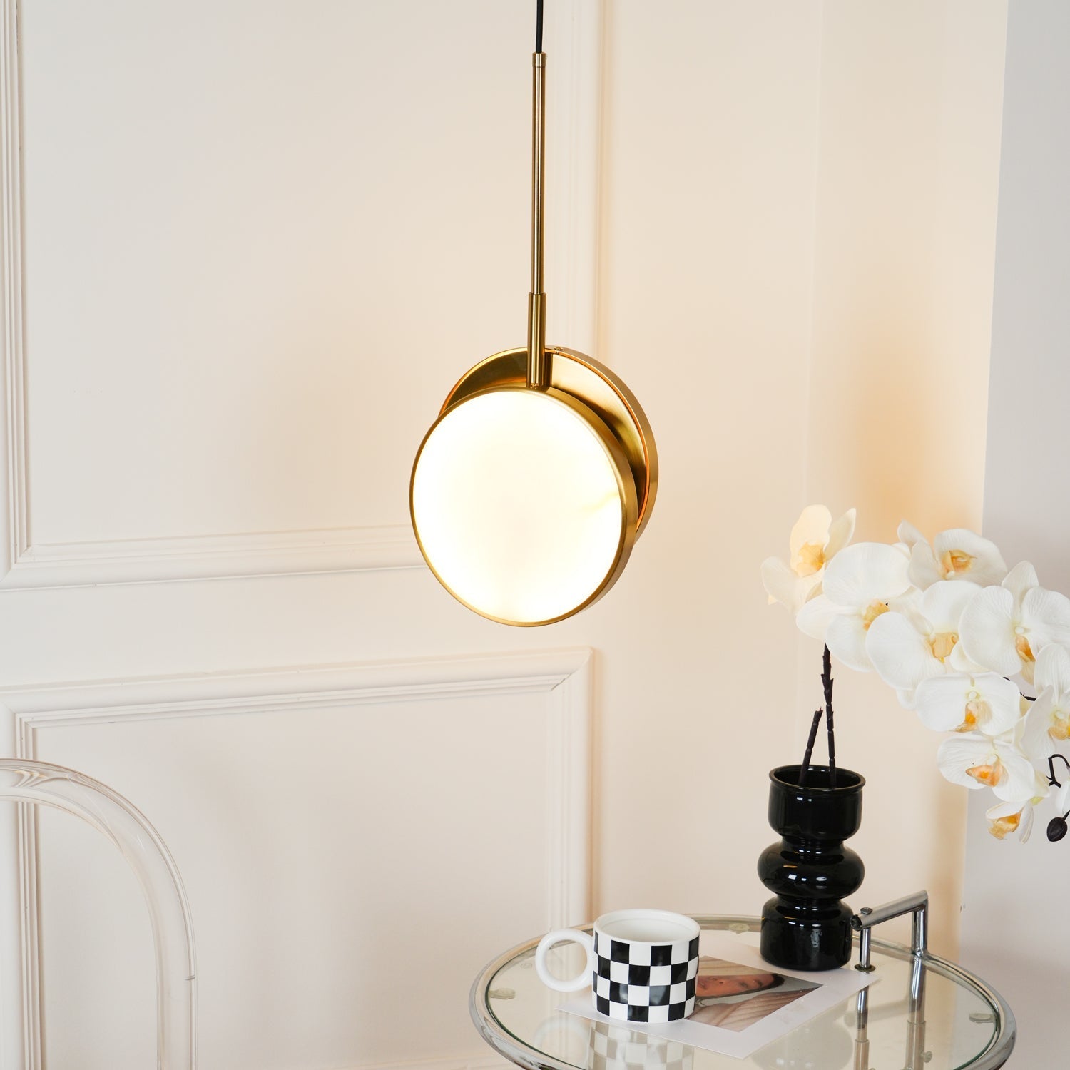Luxurious Brass & Alabaster Moonshade Pendant Light – 8.7" Diameter