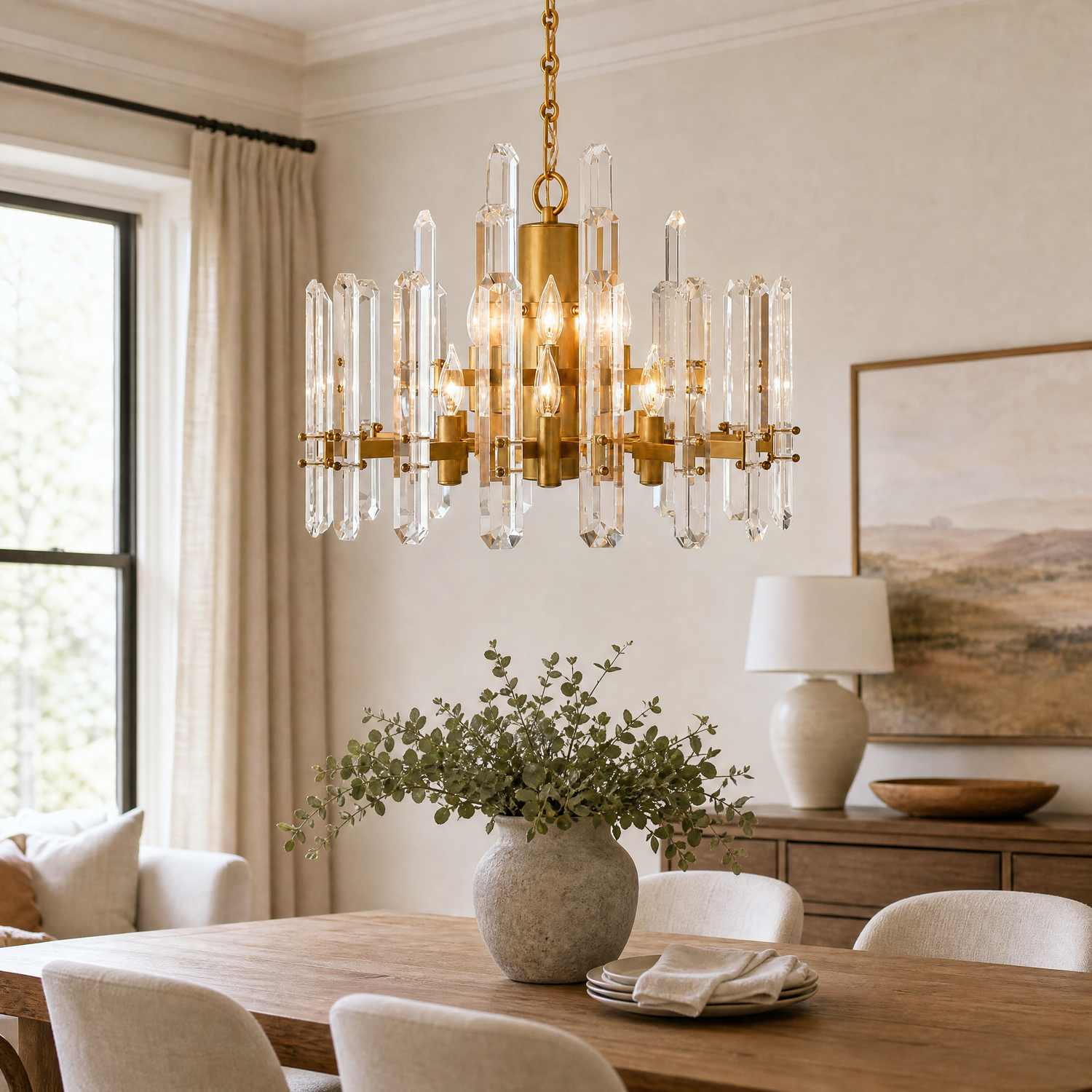 Mountain Crystal Column Round Pendant 18 Inch - Copper