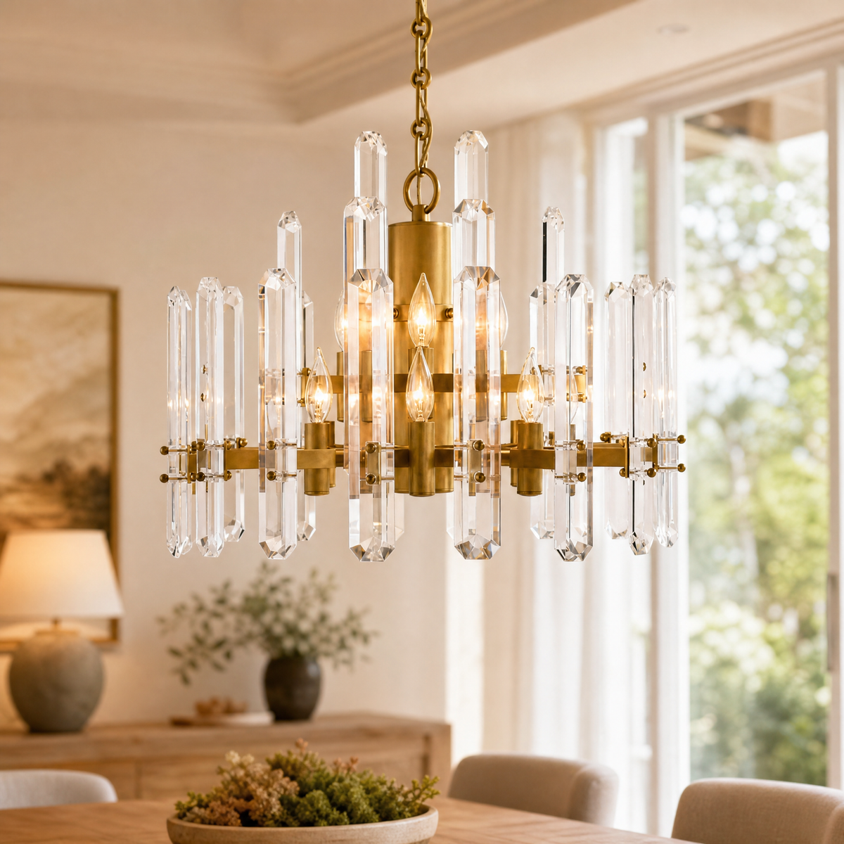 Mountain Crystal Column Round Pendant 18 Inch - Copper