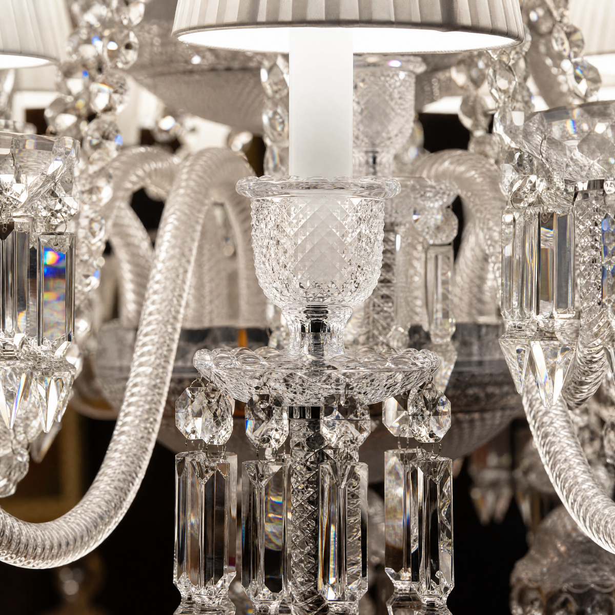 Multi-Tier White Pleated Shade Crystal Chandelier