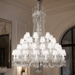 Multi-Tier White Pleated Shade Crystal Chandelier