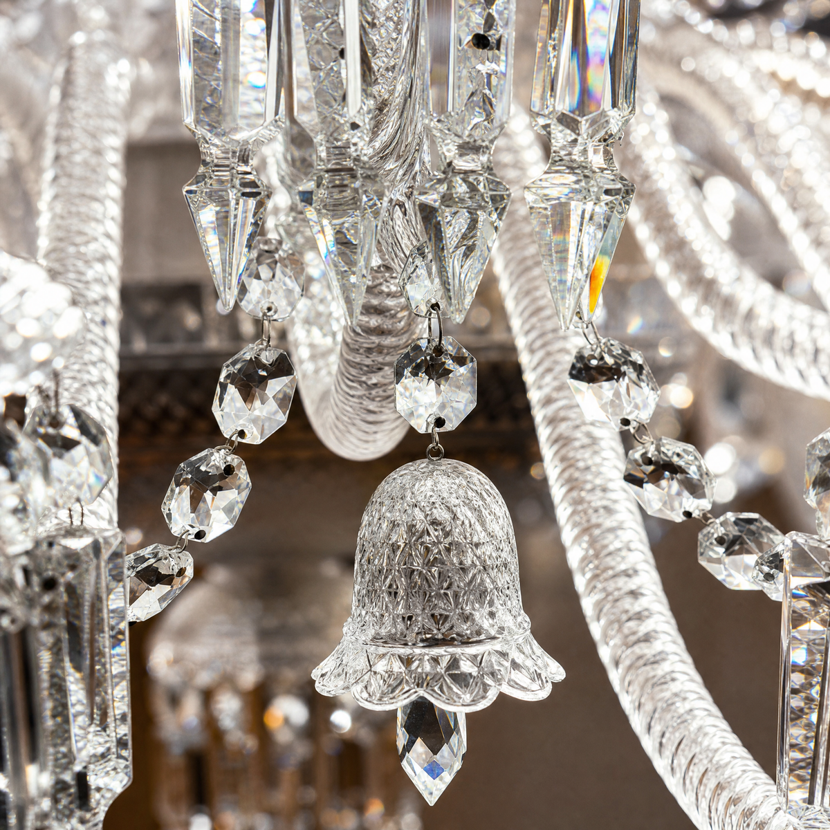 Multi-Tier White Pleated Shade Crystal Chandelier