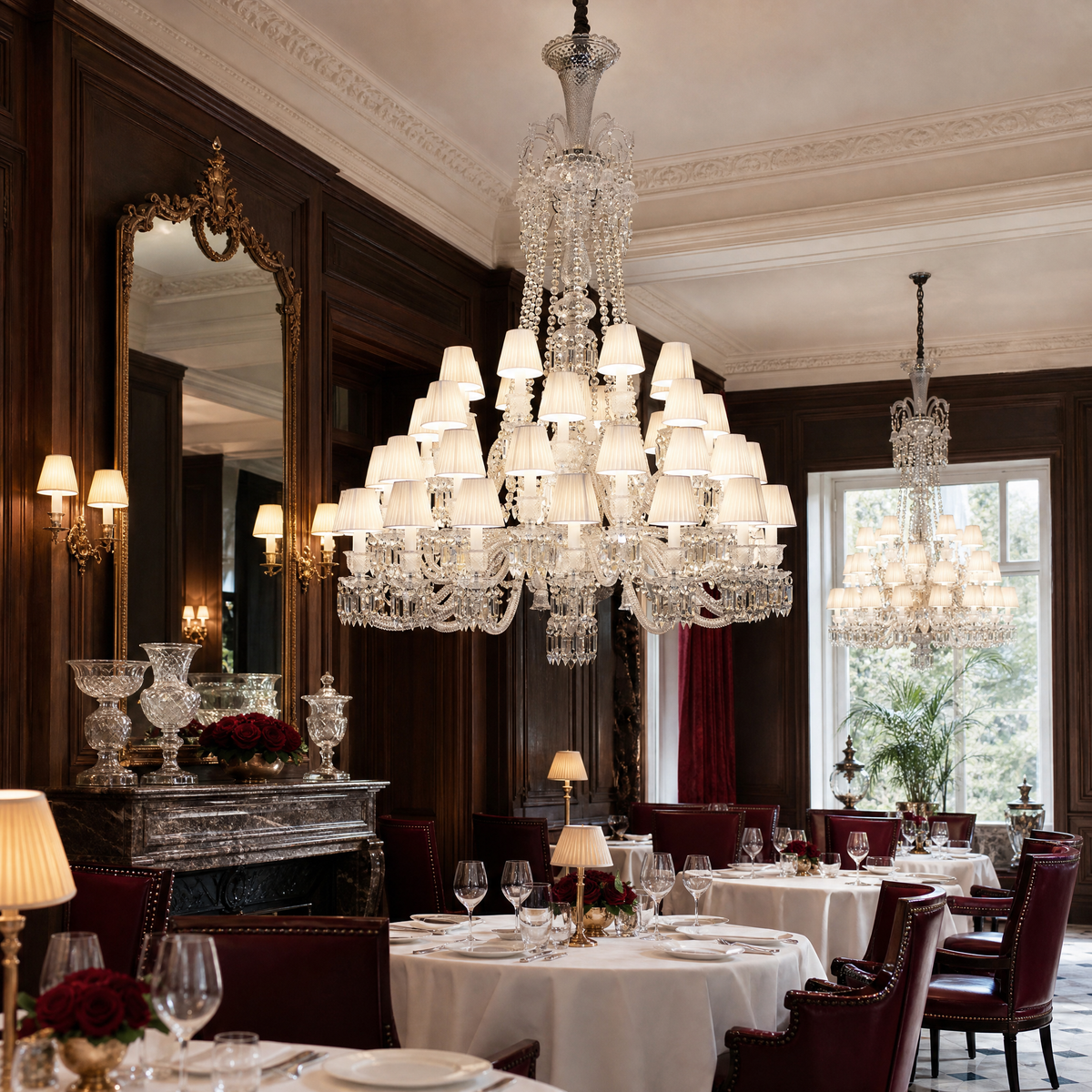 Multi-Tier White Pleated Shade Crystal Chandelier