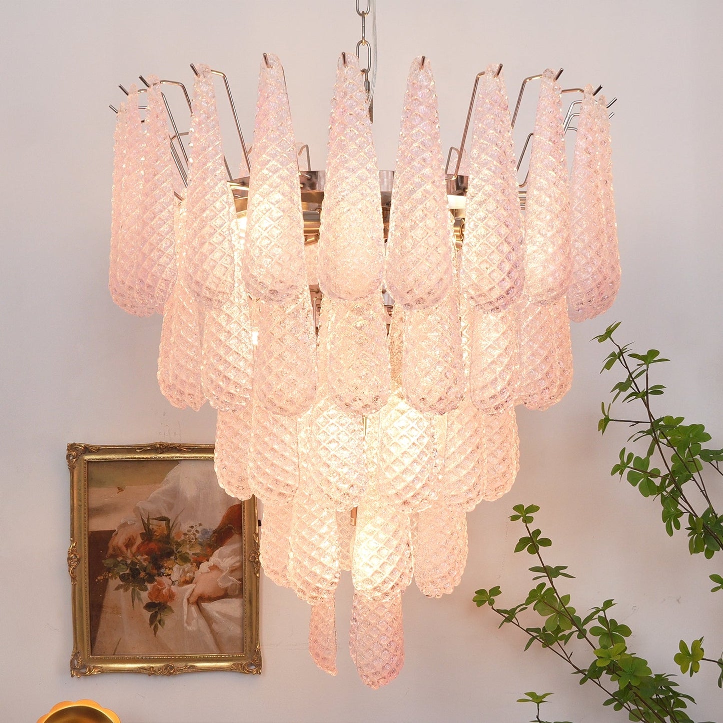 Murano Pink Glass Dewdrop Chandelier - YIOSI