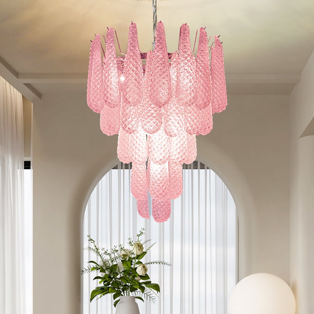 Murano Pink Glass Droplet Chandelier - YIOSI