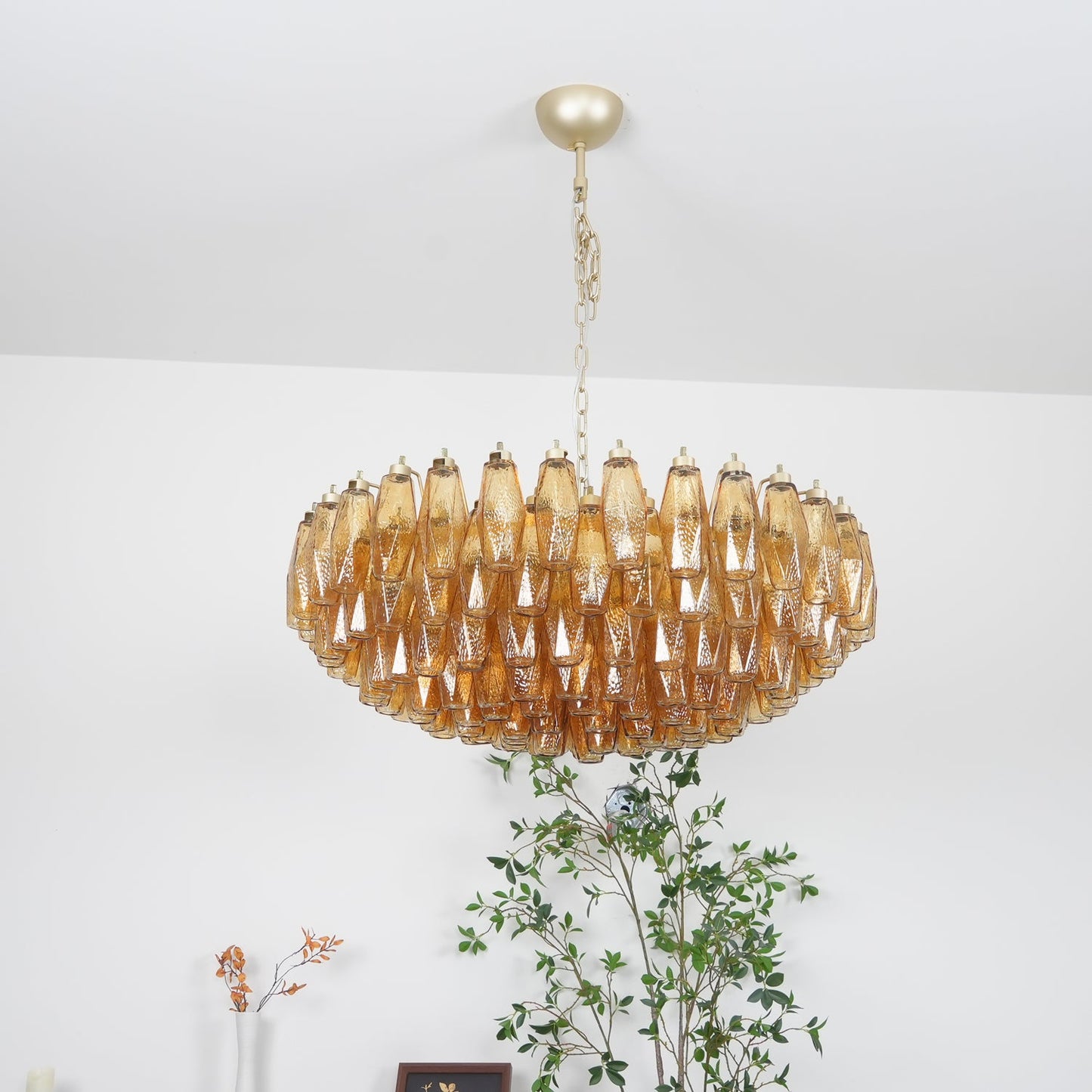 Murano Rhombus Amber Glass Chandelier - YIOSI