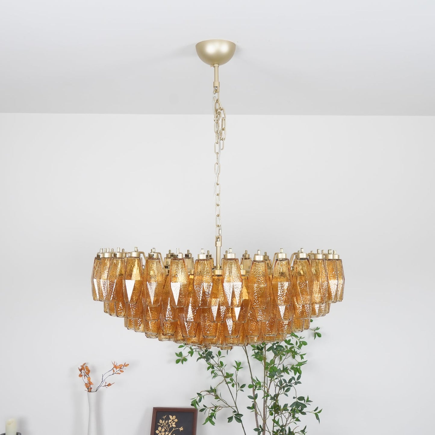 Murano Rhombus Amber Glass Chandelier - YIOSI