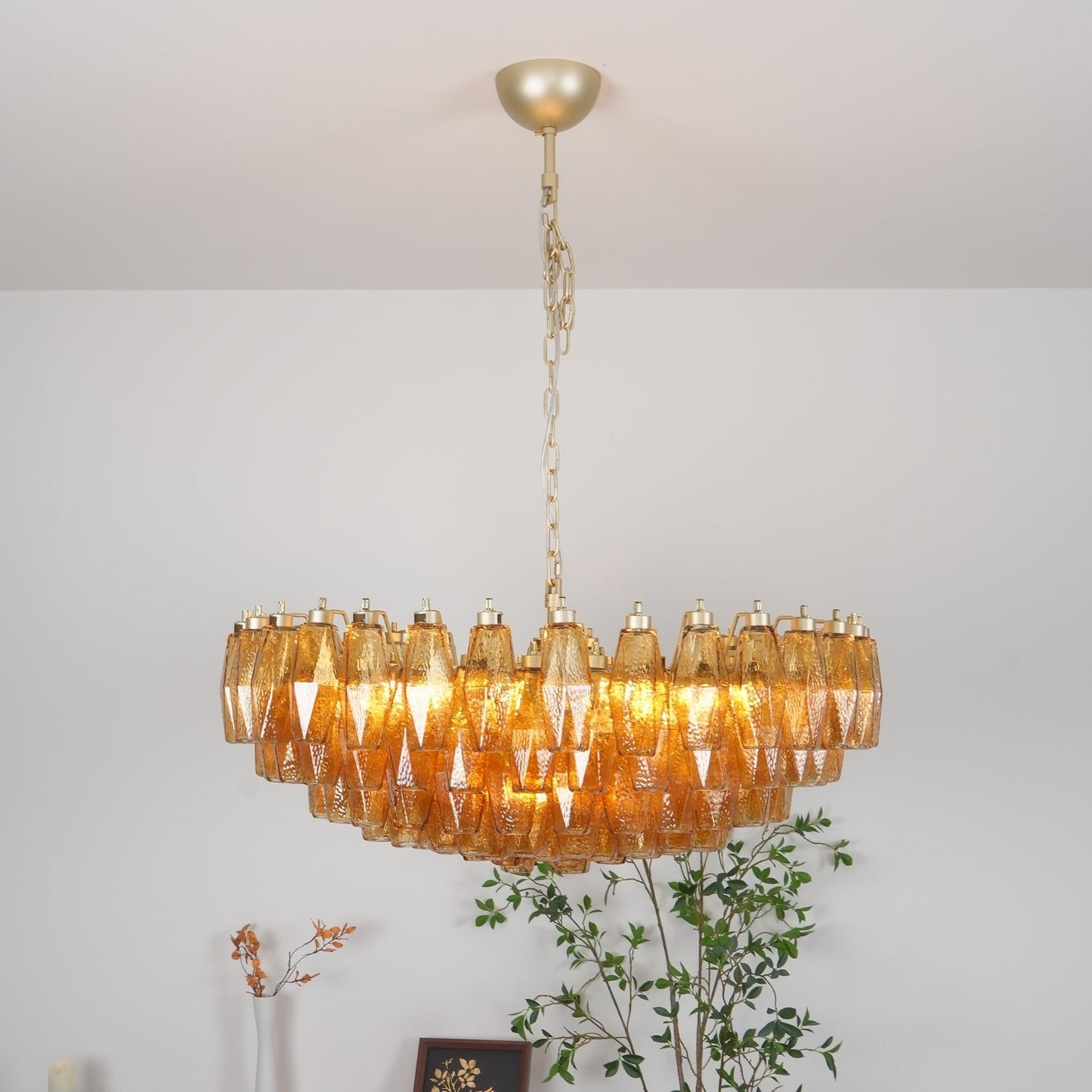 Murano Rhombus Amber Glass Chandelier - YIOSI