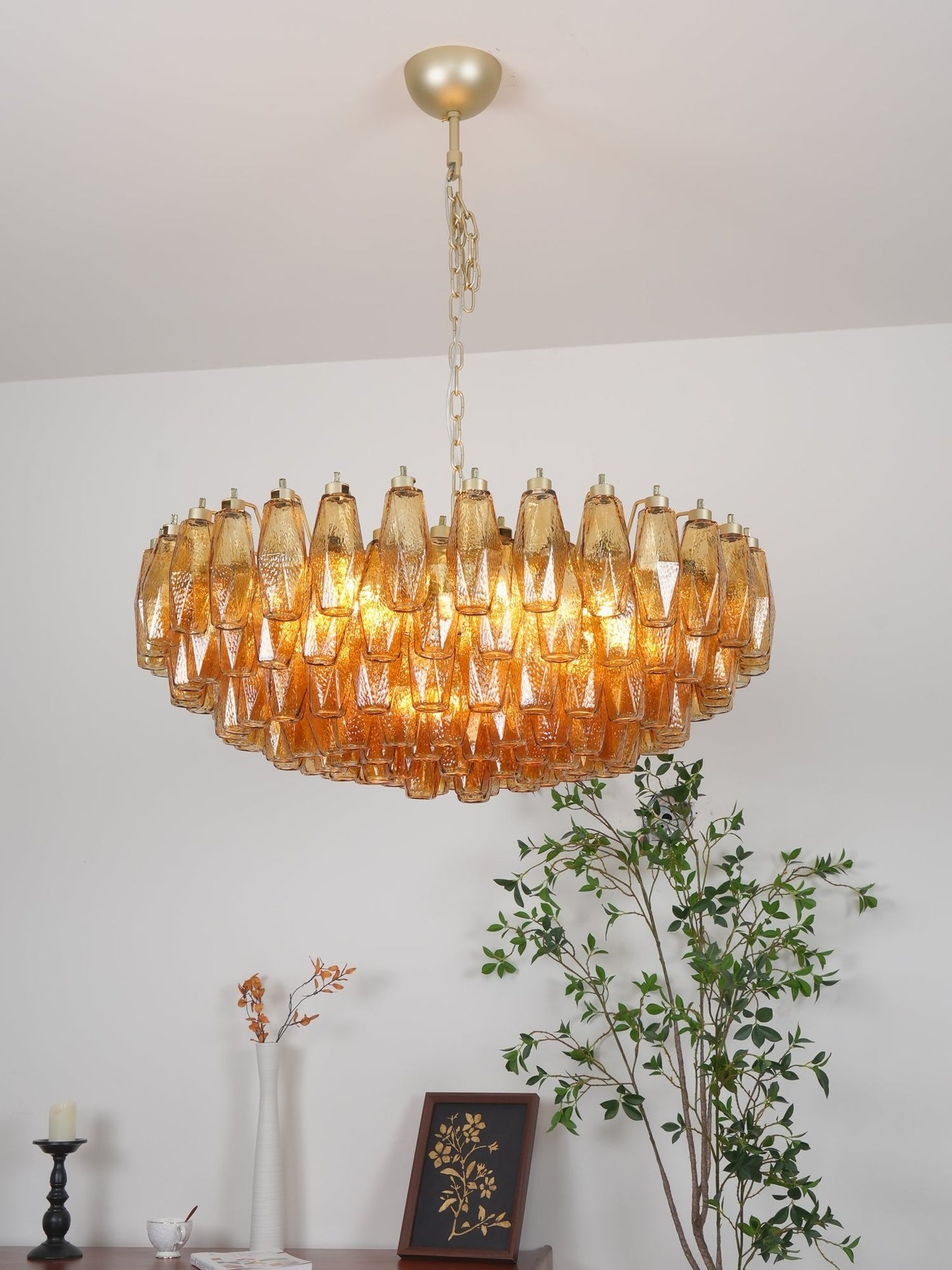 Murano Rhombus Amber Glass Chandelier - YIOSI