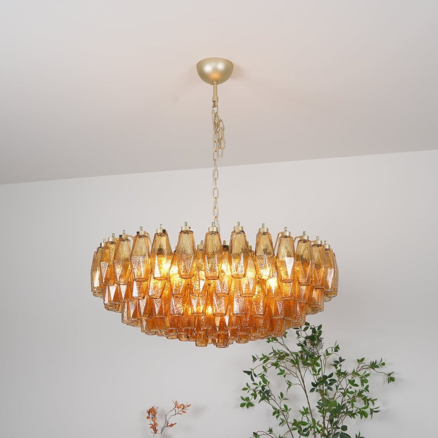 Murano Rhombus Amber Glass Chandelier - YIOSI
