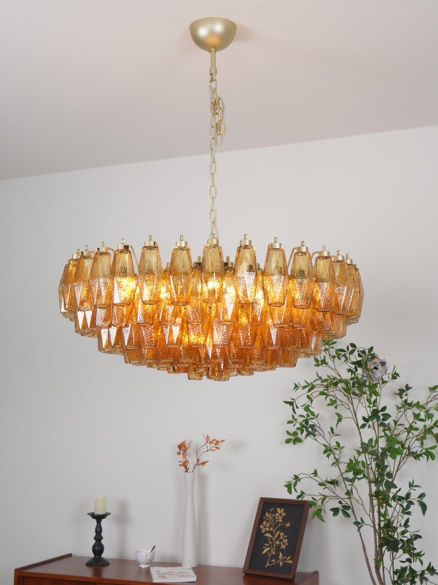 Murano Rhombus Amber Glass Chandelier - YIOSI