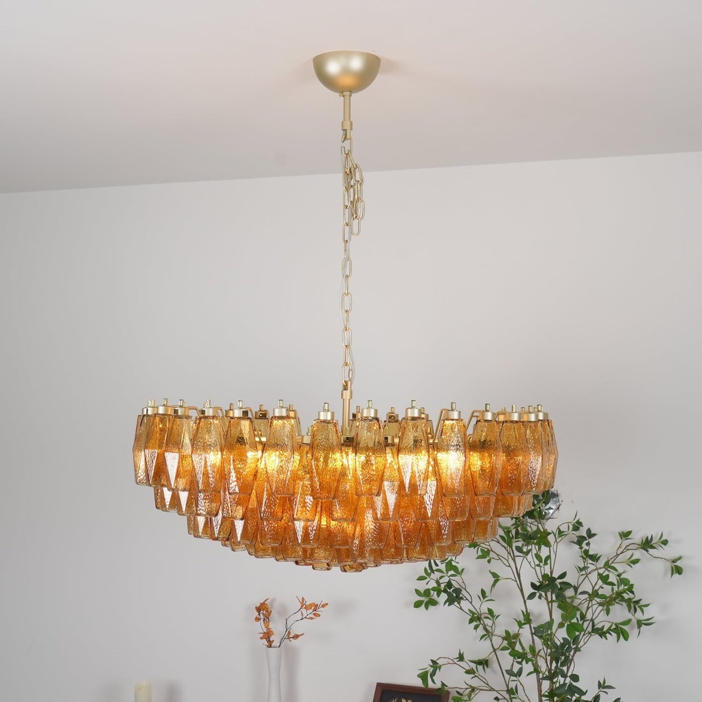 Murano Rhombus Amber Glass Chandelier - YIOSI
