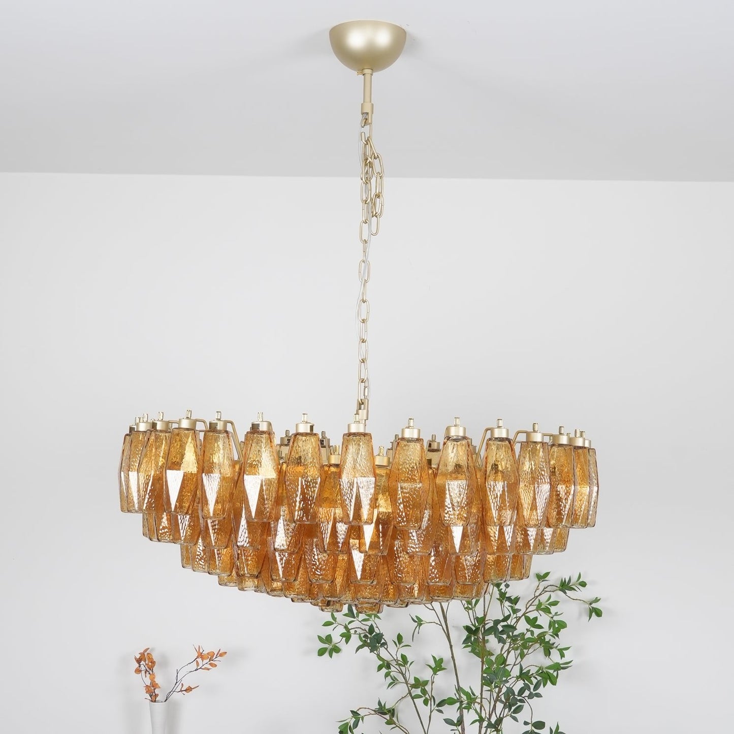 Murano Rhombus Amber Glass Chandelier - YIOSI