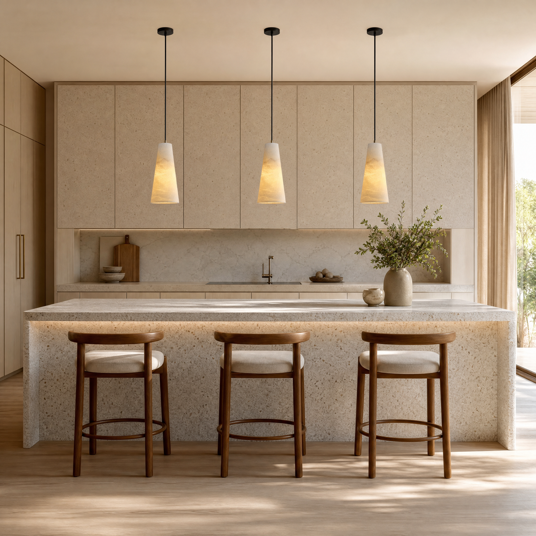 Natural Spanish Alabaster Conical Pendant Light