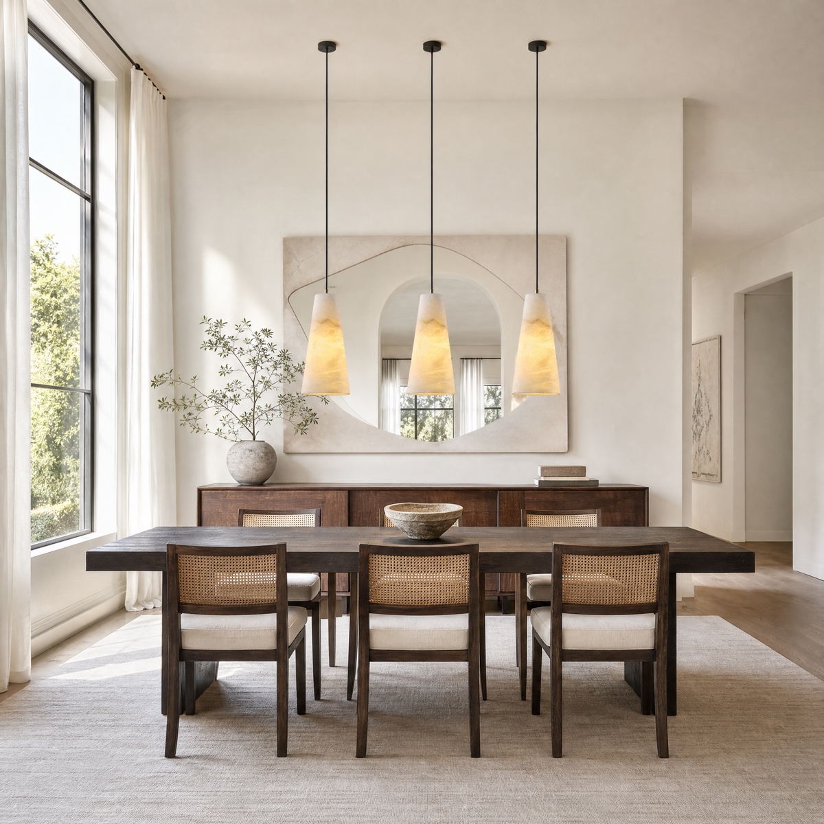 Natural Spanish Alabaster Conical Pendant Light