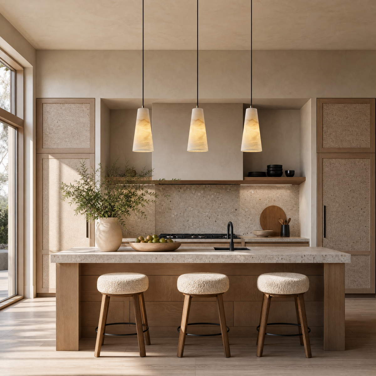 Natural Spanish Alabaster Conical Pendant Light