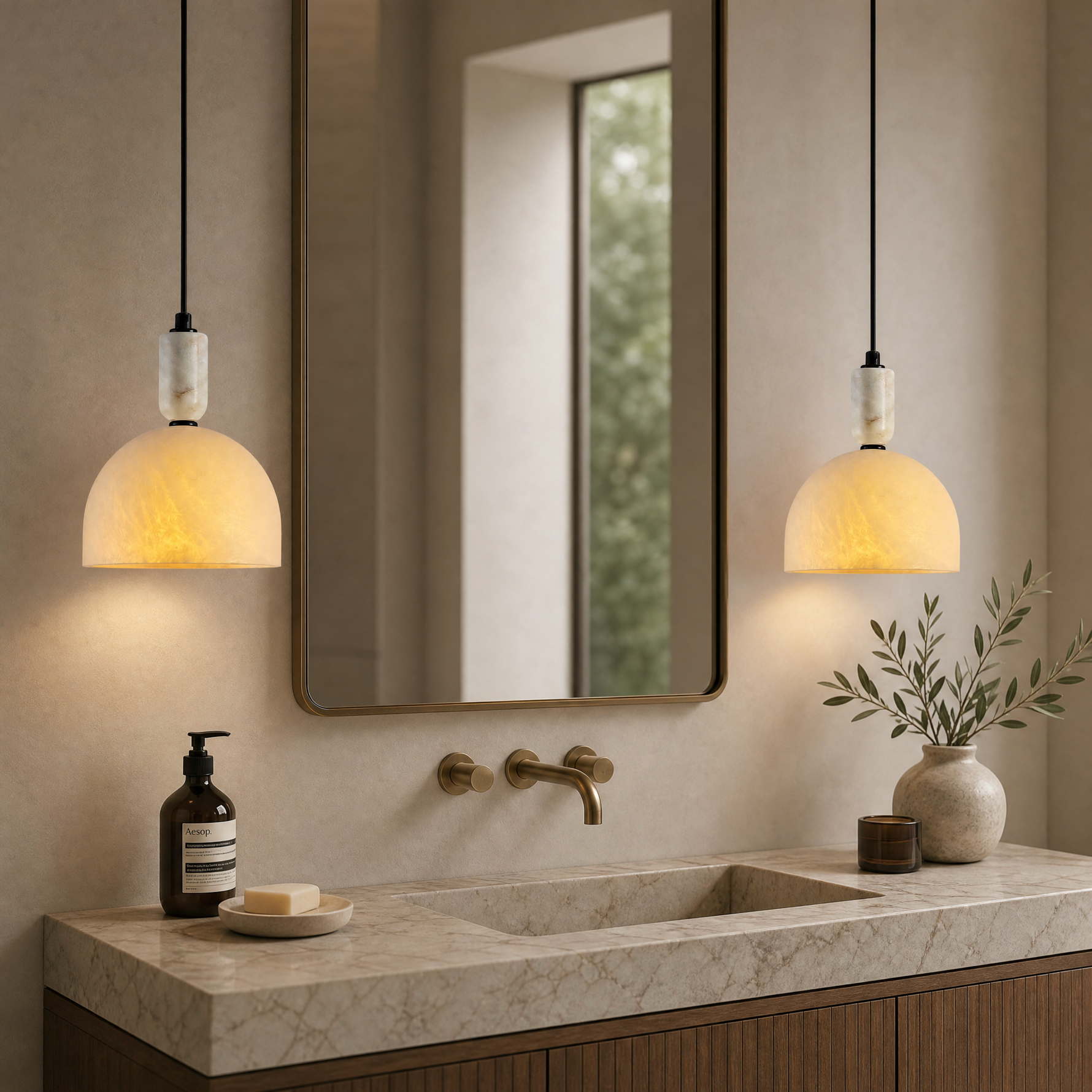 New Style Washboard Marble Slice Pendant Light L54"