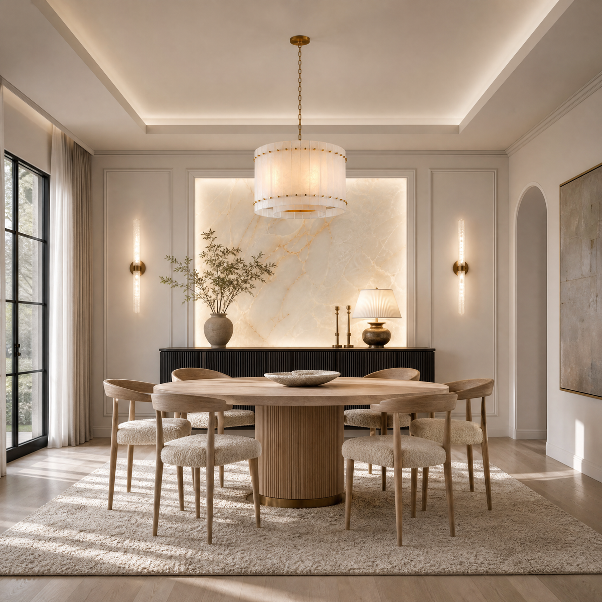 New Style Washboard Marble Slice Round Pendant Light D22"