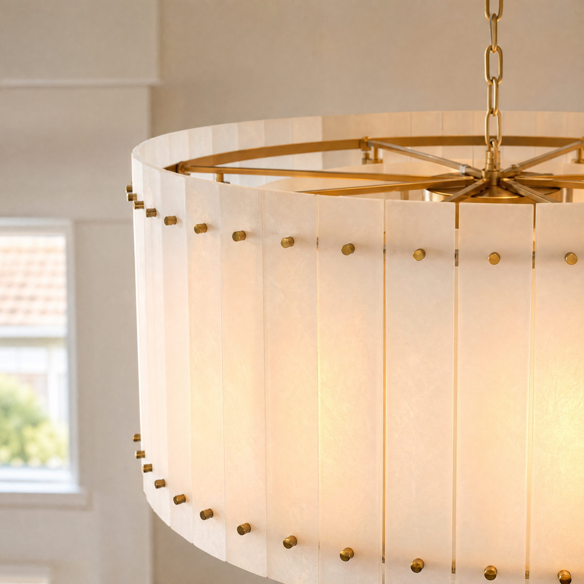 New Style Washboard Marble Slice Round Pendant Light D37"