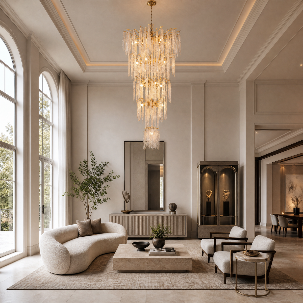 Octagon Bead Branch Staircase Chandelier 760 - Gold